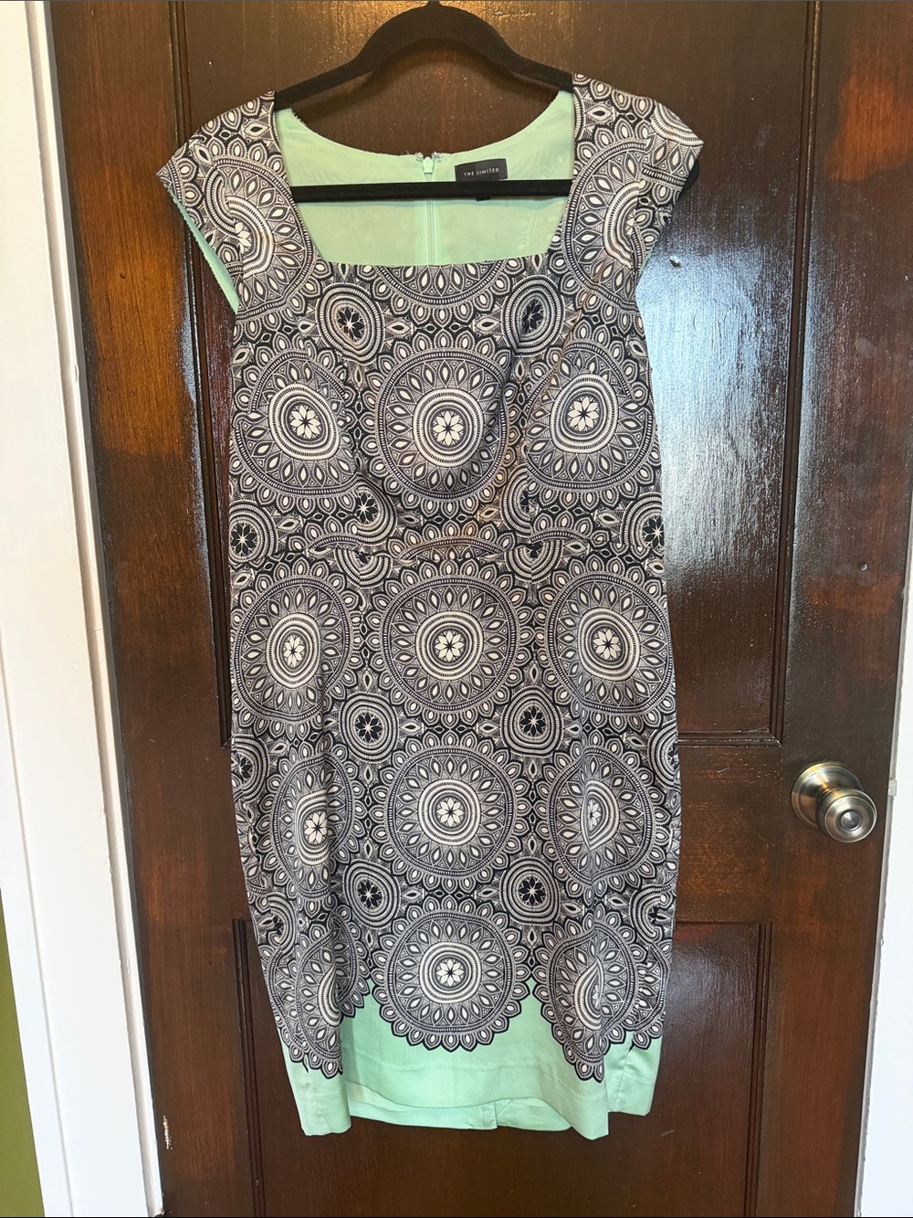 The Limited Mint Green and Black Patterned Cap-Sleeve Dress